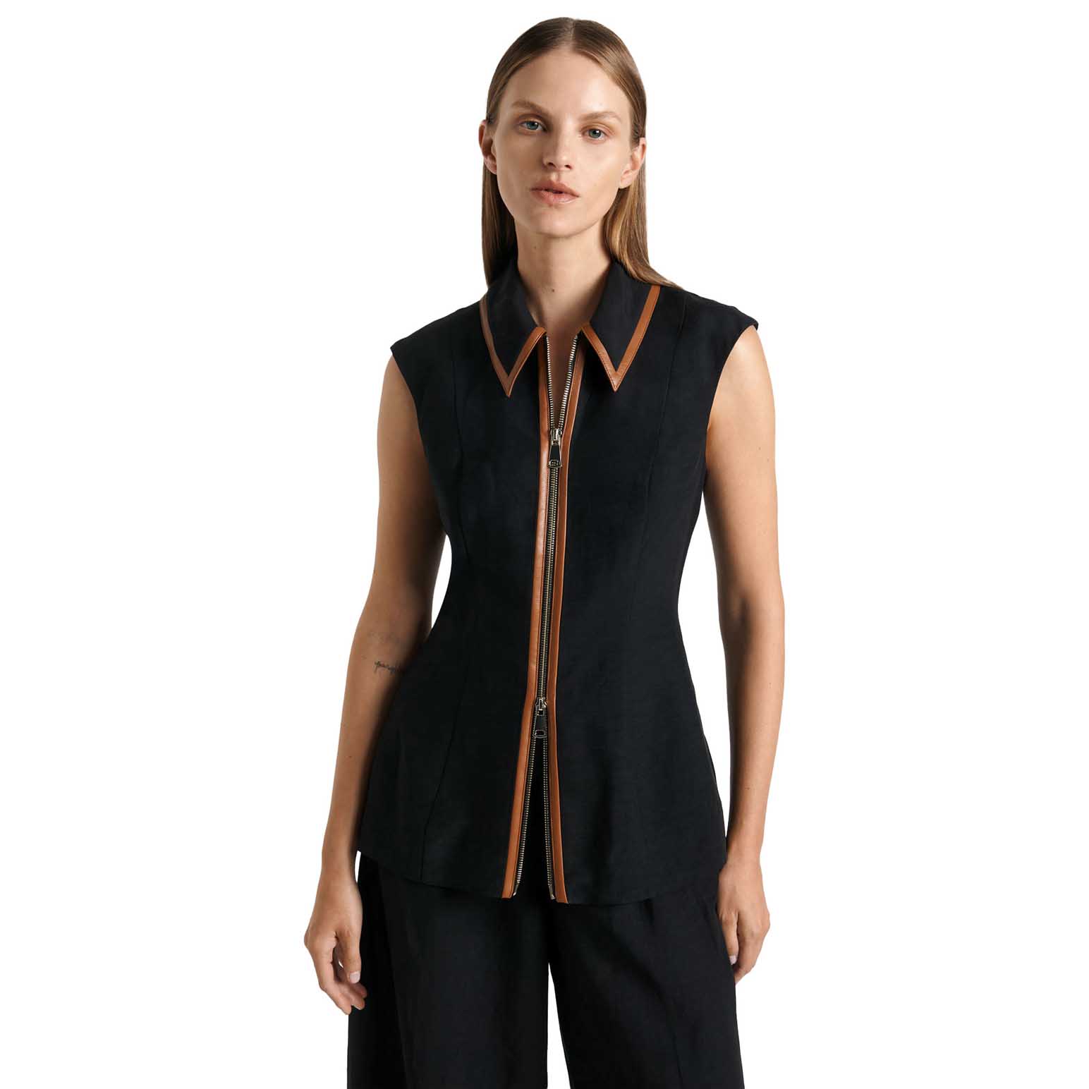 Cue Linen Blend Zip Front Top